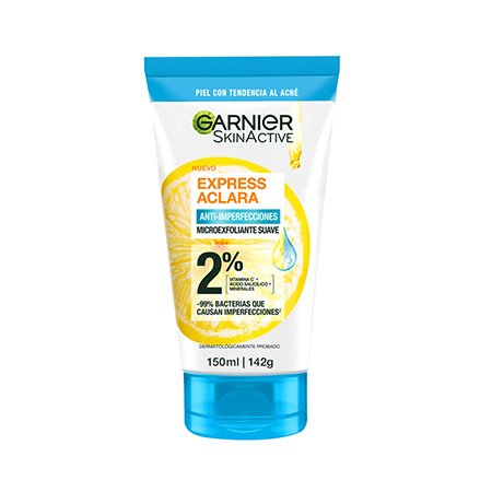 Microexfoliante anti-imperfecciones de Garnier en envase blanco y verde